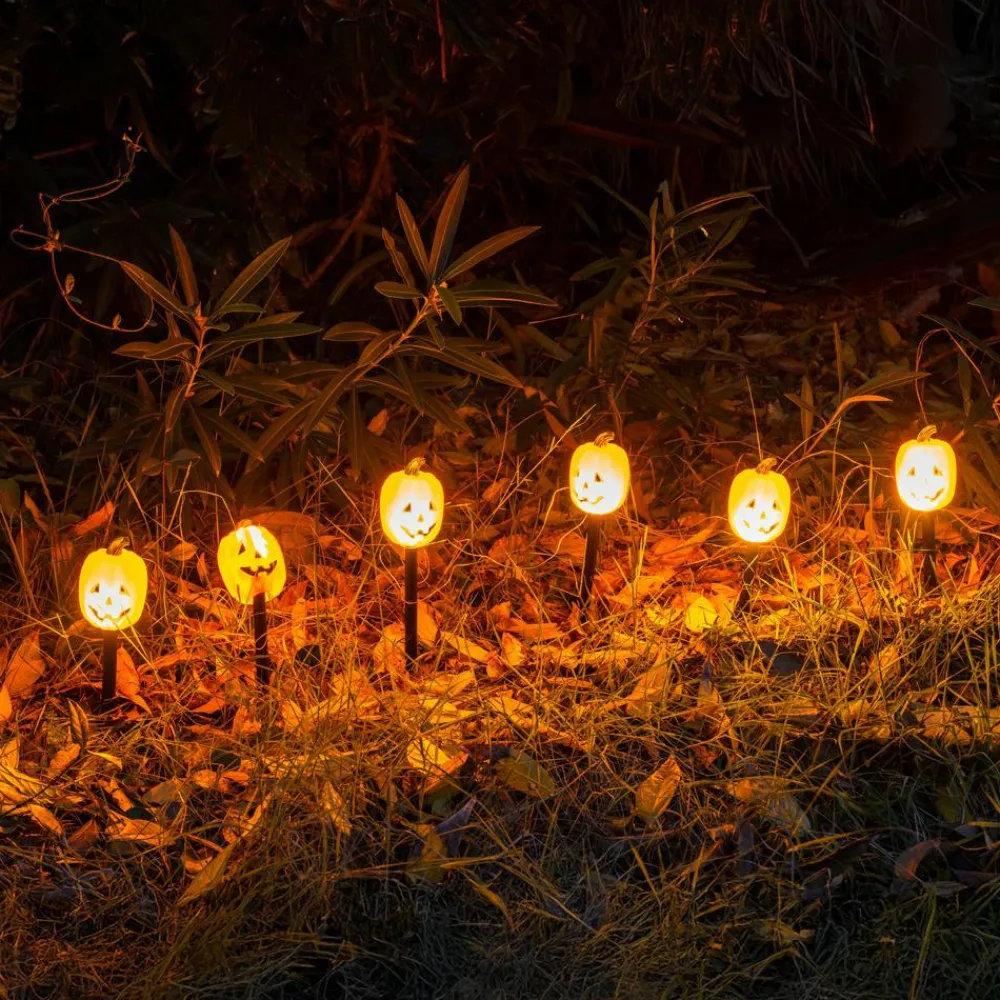 Halloween< Dekorationsspyd med lys - Græskar, 4 stk