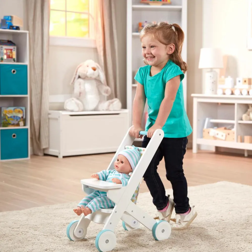 Dukkevogn|Dukker<Melissa & Doug Dukkeklapvogn af træ