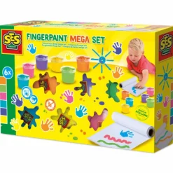 Tegne- & Malegrej|Tumlinge Legetøj<SES Creative Fingermaling - 6 x 110 ml - Inkl. papirrulle