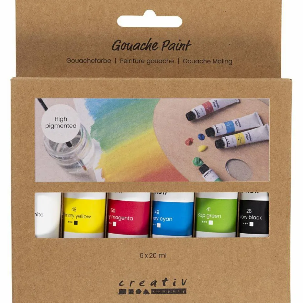 Voksenværk|Tegne- & Malegrej<Creativ Company Gouache maling 20 ml. - Basisfarver, 6 stk