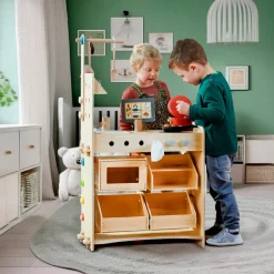 Trælegetøj|Rolleleg<Haba 3-i-1 legestation - Køkken, butik & værksted