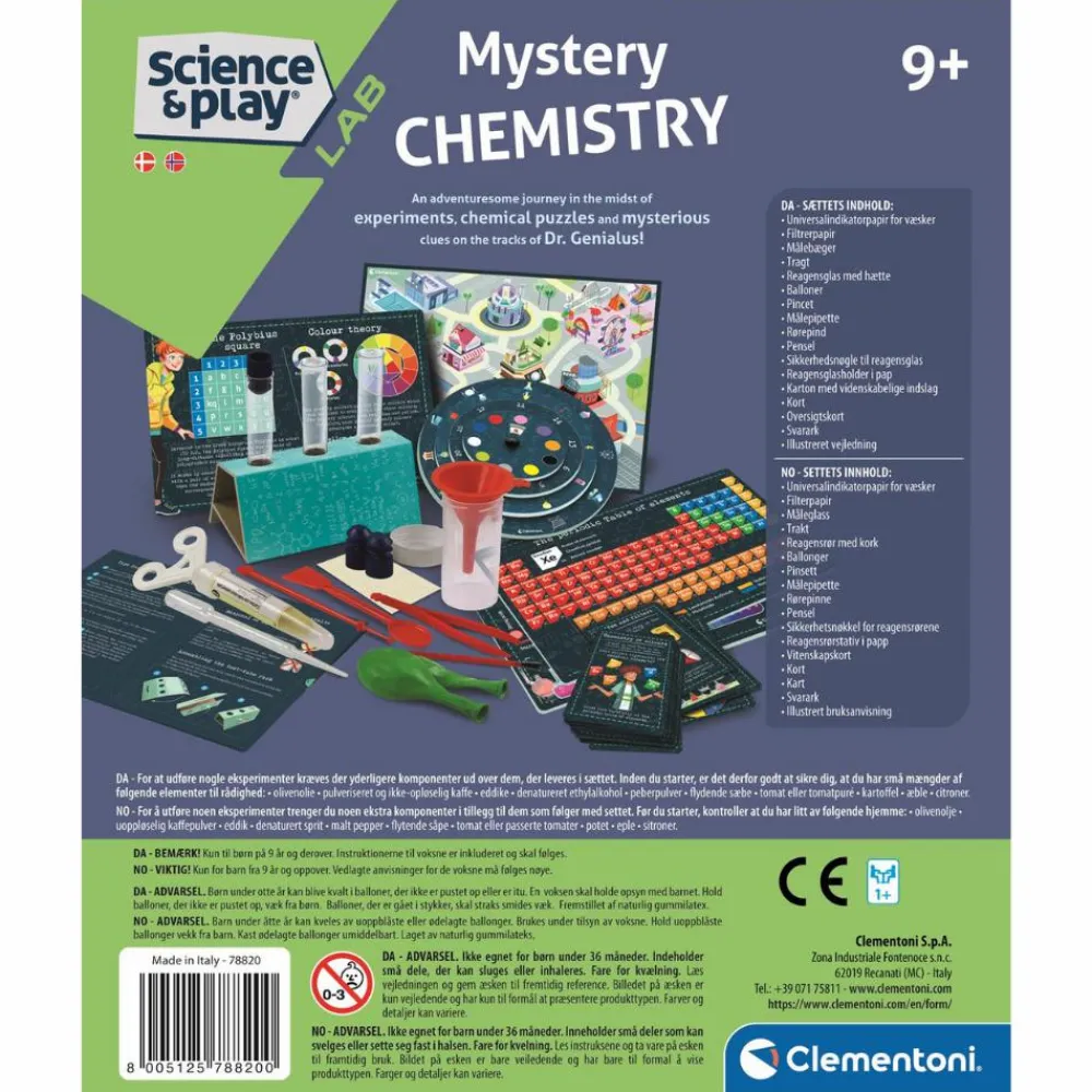 Eksperimenter|Kemisæt & Mikroskop<Clementoni Kemisæt - Mystery Chemistry