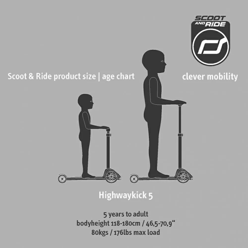 Løbehjul<Scoot & Ride Løbehjul - Highwaykick 5 m. LED, Forest