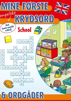 Sprog & Leg|Legetøj Til Ferien<Forlaget Bolden Mine første engelske krydsord & ordgåder: School