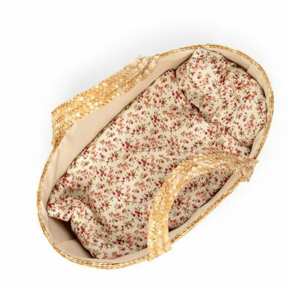 Dukkevogn< Moseskurv m. sengesæt - 35 cm