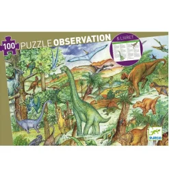 Dinosaur Legetøj|Puslespil<Djeco Observationspuslespil m. 100 brikker - Dinosaur