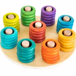 Trælegetøj|Montessori< Regnbuebræt med ringe