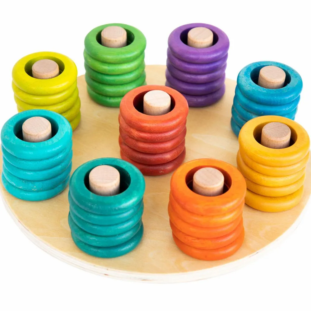 Trælegetøj|Montessori< Regnbuebræt med ringe