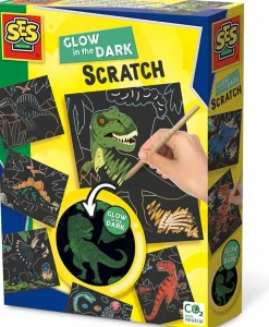 Dinosaur Legetøj|Tegne- & Malegrej<SES Creative Scratch kort - Glow in the dark dinosaurer