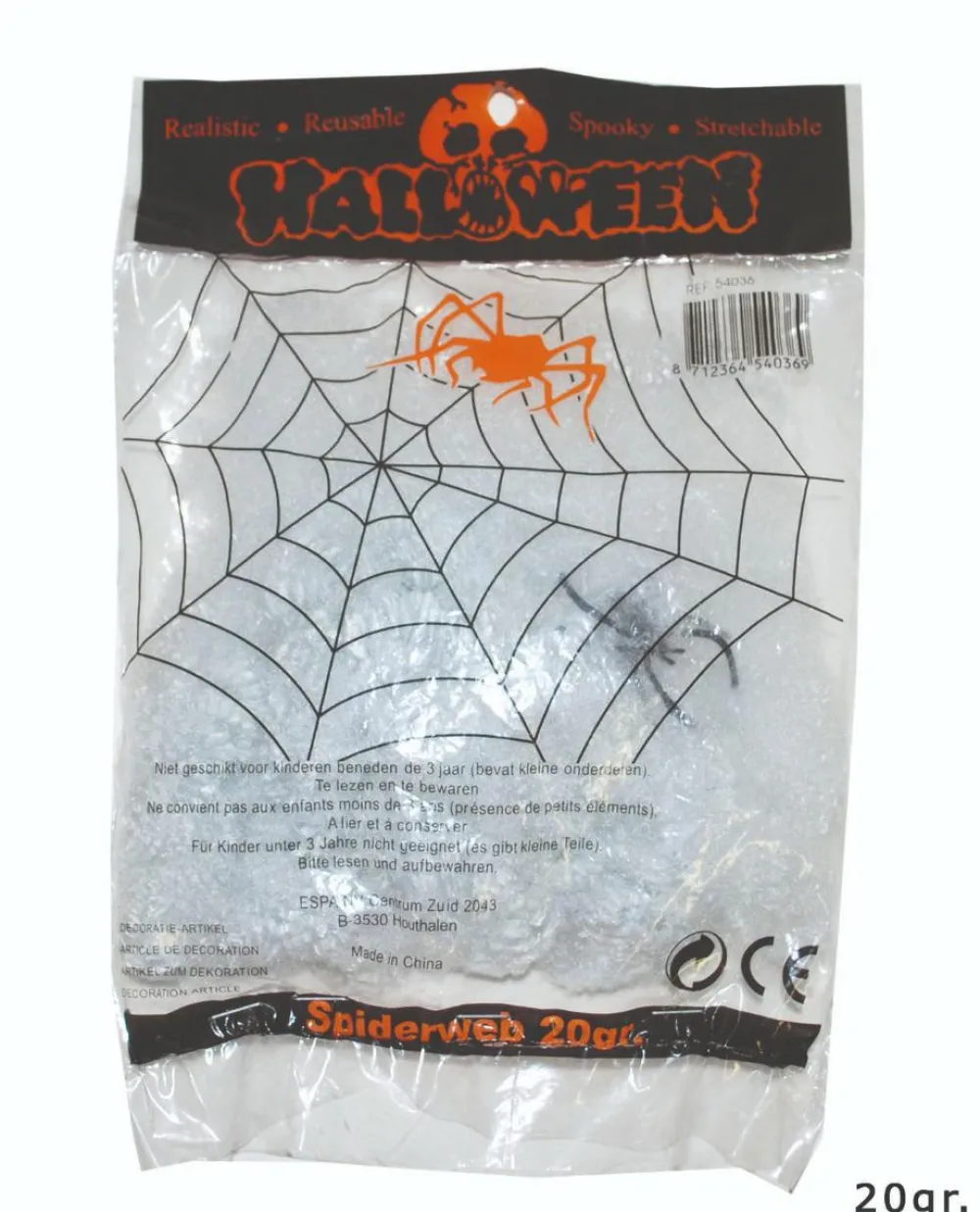 Halloween< Spindelvæv m. edderkop, 20 gram