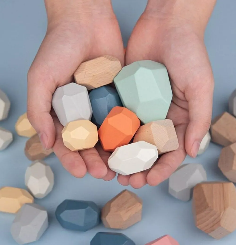 Montessori|Sorterings- & Stablelegetøj< Stablesten af træ, 36 stk