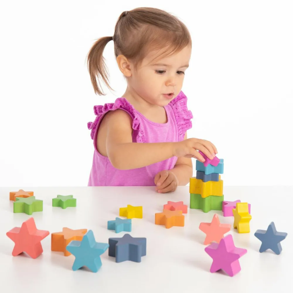 Trælegetøj|Montessori<tickit® Stjerner af træ - Regnbue, 21 stk