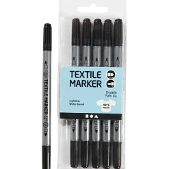 Kreativ Leg|Tegne- & Malegrej<Creativ Company Tekstiltusser - Sorte, 6 stk