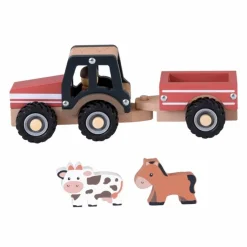 Økologisk Eller Bæredygtig|Trælegetøj<Egmont Toys Traktor med gummihjul, inkl. ko & hest