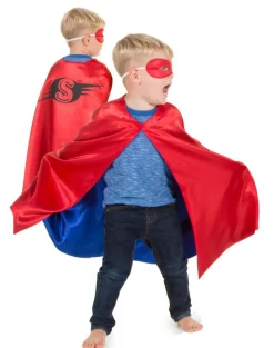 Fastelavn|Udklædningstøj<Pretend to Bee Vendbar kappe - Rød/blå superhelt, str. 3-7 år